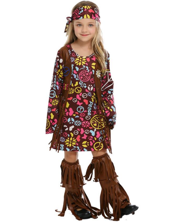 F68169 Kids Girls Hippie Costume Long Sleeve Fancy Dress